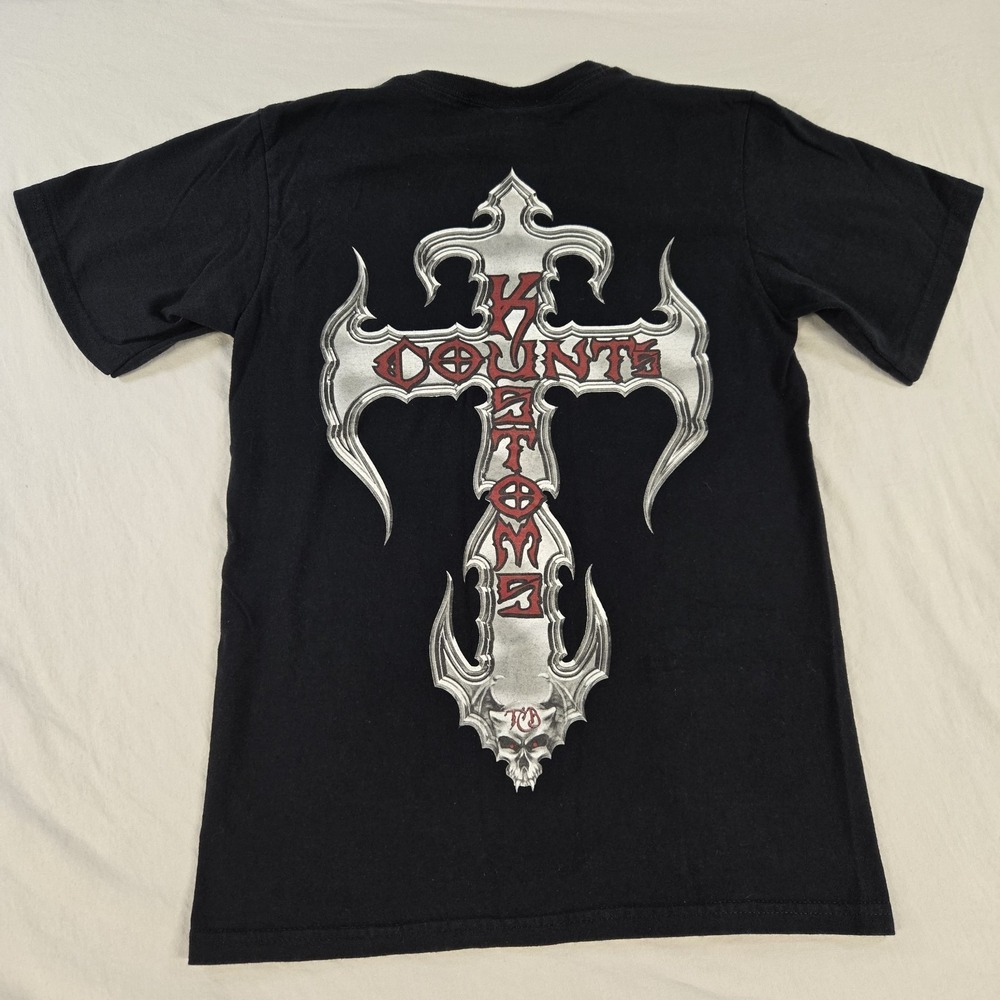 Count's Kustoms Las Vegas T-Shirt Cross Two Sided Graphic Print Size Small Black